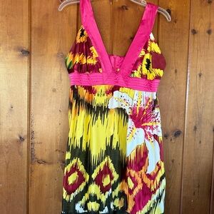 Vibrant Pink and Yellow Women's Cocktail Dress